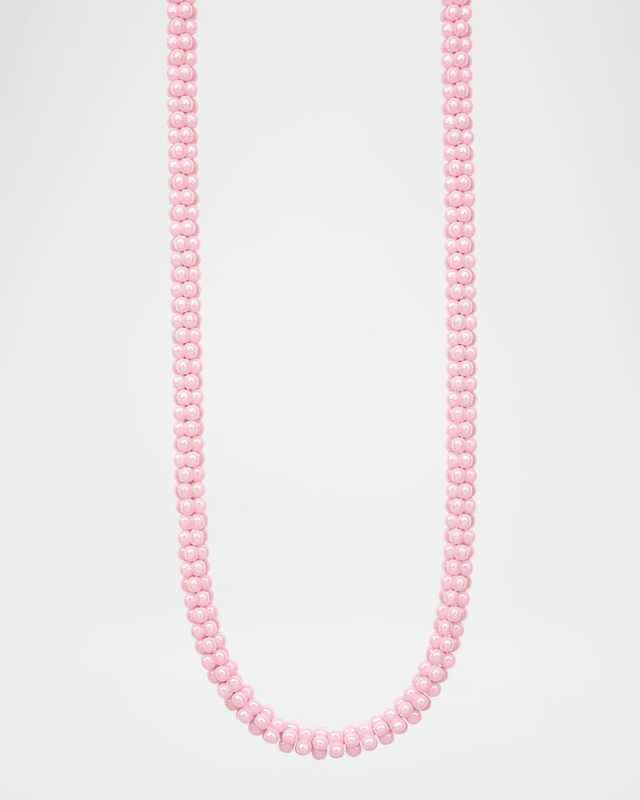 Sterling Silver Pink Caviar Ceramic Rope Necklace, 5mm